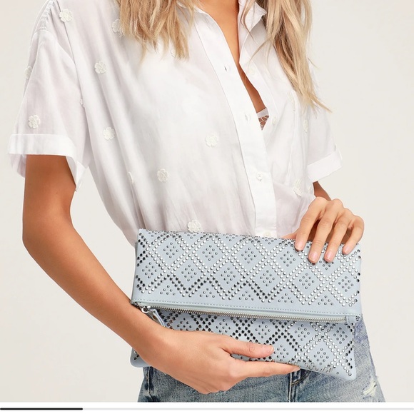 Lulus Handbags - NWT Light blue studded clutch